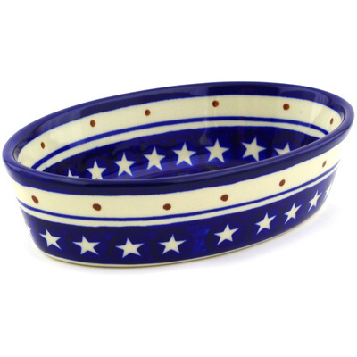 Polish Pottery Condiment Dish 6&quot; Blue Star Americana