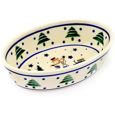 Polish Pottery Condiment Dish 6&quot; Winter Forest