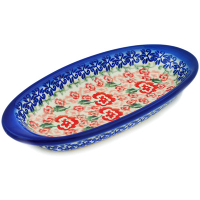 Polish Pottery Condiment Dish 7&quot; Fluctuating Pansy&#039;s