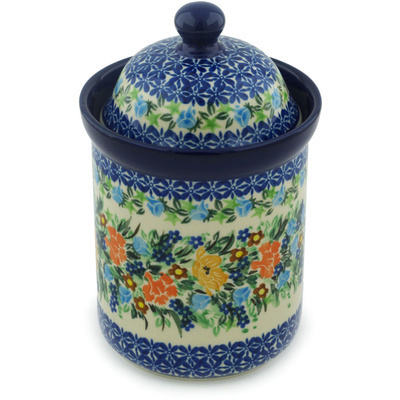 Polish Pottery Cookie Jar 8&quot; Summer Garden UNIKAT