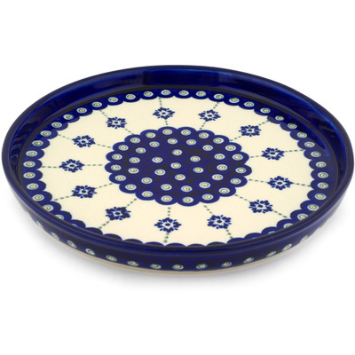 Polish Pottery Cookie Platter 9&quot; Blue Boutonniere