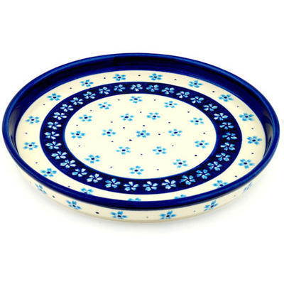 Polish Pottery Cookie Platter 9&quot; Blue Forget-me-nots
