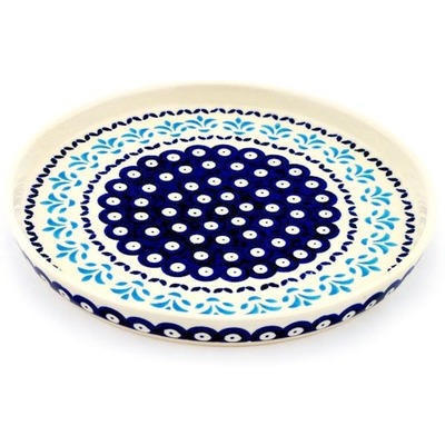Polish Pottery Cookie Platter 9&quot; Peacock Fleur De Lis