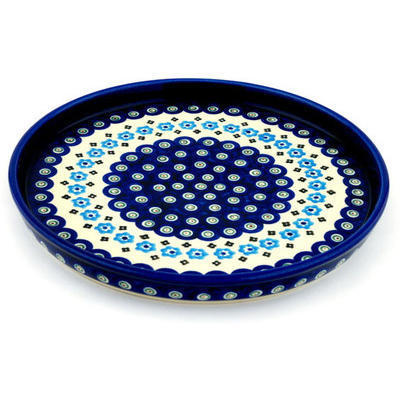 Polish Pottery Cookie Platter 9&quot; Peacock Poppy Chain