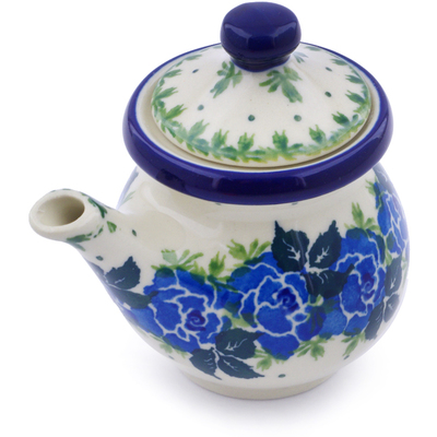 Polish Pottery Creamer with Lid 5 oz Blue Rose