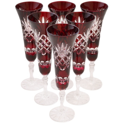 Glass Crystal Champagne Glass Set of 6 3&quot; Polish Eagle