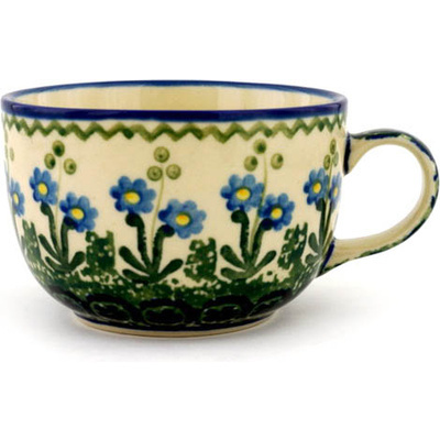 Polish Pottery Cup 9 oz Blue Daisy Circle