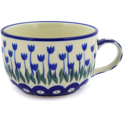Polish Pottery Cup 9 oz Blue Tulip Peacock
