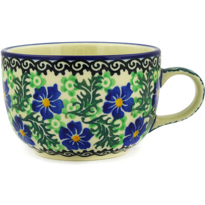 Polish Pottery Cup 9 oz Swirling Emeralds