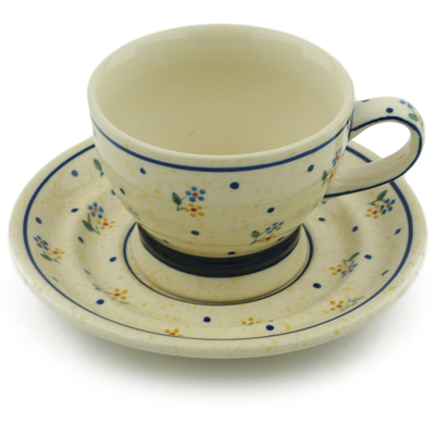 Polish Pottery Cup with Saucer 10 oz Country Meadow