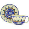Polish Pottery Cup with Saucer 13 oz Winter Evergreen