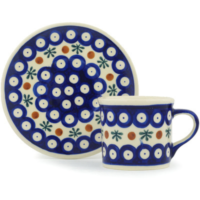 Polish Pottery Cup with Saucer 6 oz Mosquito