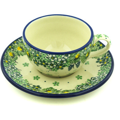 Polish Pottery Cup with Saucer 7 oz Country Dream UNIKAT