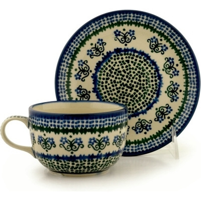 Polish Pottery Cup with Saucer 7 oz Fanciful Daisy