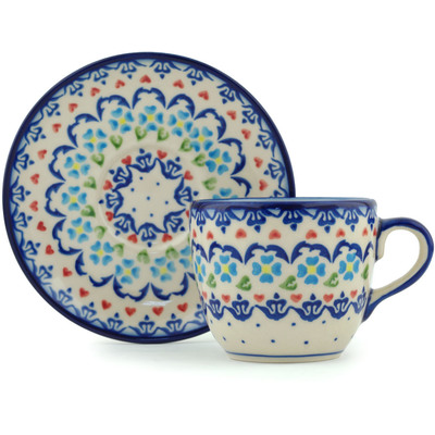 Polish Pottery Cup with Saucer 7 oz Graphic Armor