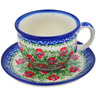 Polish Pottery Cup with Saucer 7 oz Midsummer Bloom