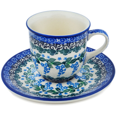 Polish Pottery Cup with Saucer 7 oz Wisteria