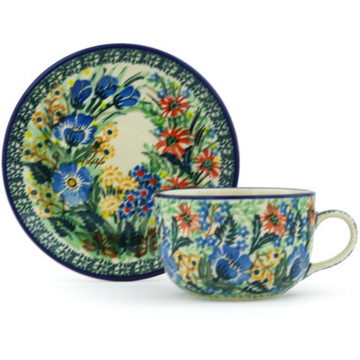 Polish Pottery Cup with Saucer 9 oz Into The Wild UNIKAT