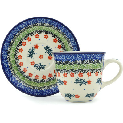 Polish Pottery Cup with Saucer 9 oz Southern Belles