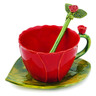 Ceramic Cup with Saucer and Spoon 9 oz Red