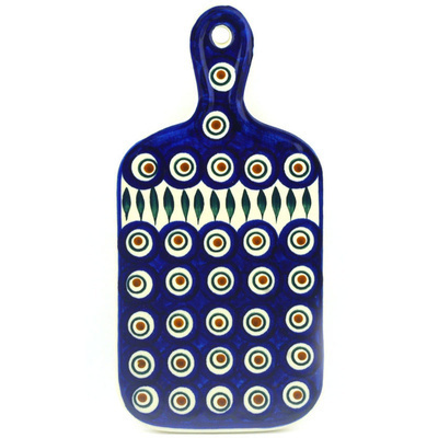 Polish Pottery Cutting Board 11&quot; Blue Peacock