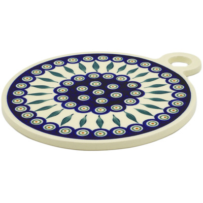 Polish Pottery Cutting Board 11&quot; Peacock Leaves