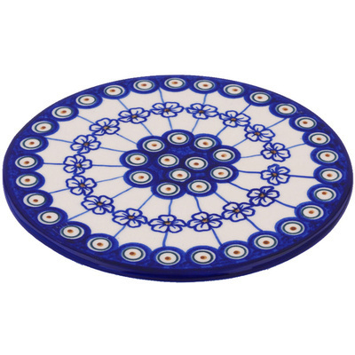 Polish Pottery Cutting Board 7&quot; Flowering Peacock