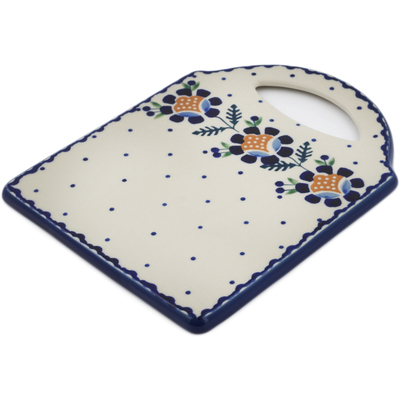 Polish Pottery Cutting Board 8&quot; Orange And Blue Flower