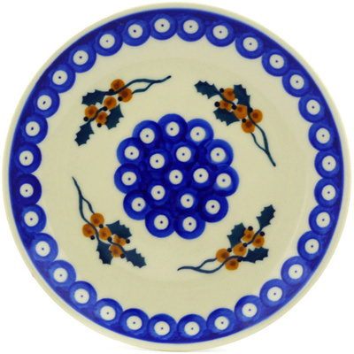 Polish Pottery Dessert Plate 7&frac12;-inch Yellow Holly Berries