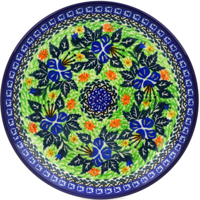 Polish Pottery Dessert Plate Blue Bell Circle UNIKAT