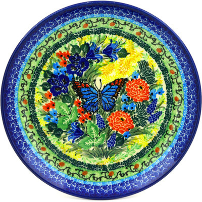 Polish Pottery Dessert Plate Blue Butterfly Meadow UNIKAT