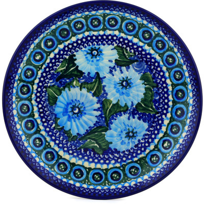 Polish Pottery Dessert Plate Blue Carnation UNIKAT