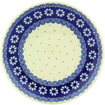 Polish Pottery Dessert Plate Blue Flowers And Lace