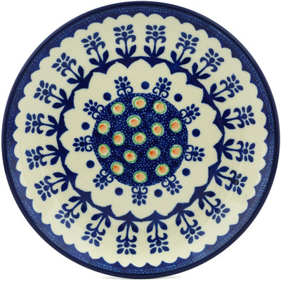 Polish Pottery Dessert Plate Blue Flowers UNIKAT