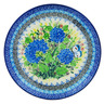 Polish Pottery Dessert Plate Blue Hydrangea UNIKAT