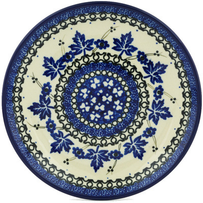 Polish Pottery Dessert Plate Blue Leaves UNIKAT