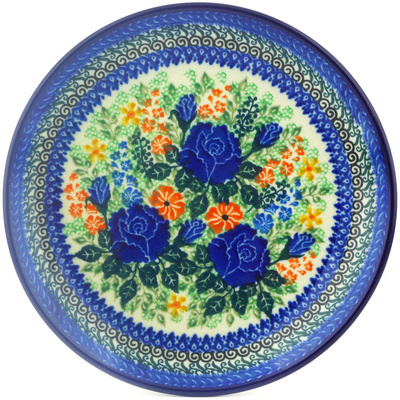 Polish Pottery Dessert Plate Blue Rose Love UNIKAT