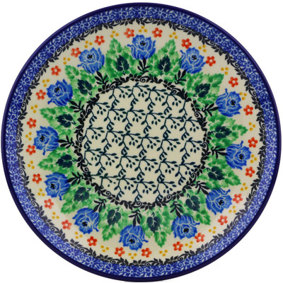 Polish Pottery Dessert Plate Blue Spring Wreath UNIKAT