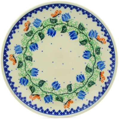 Polish Pottery Dessert Plate Butterfly In The Tulips