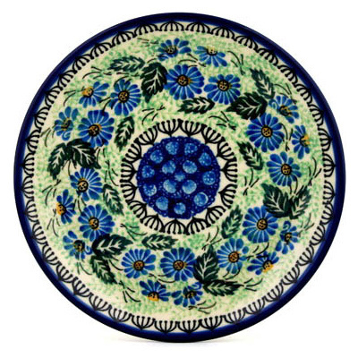 Polish Pottery Dessert Plate Field Of Blue Daisies UNIKAT