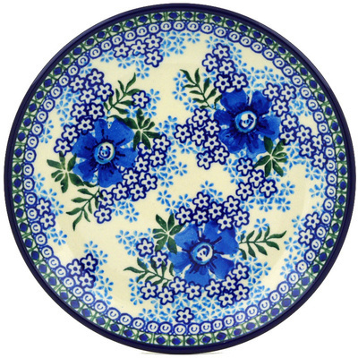 Polish Pottery Dessert Plate Garden Blues UNIKAT
