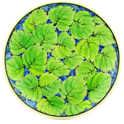 Polish Pottery Dessert Plate Green Leaf UNIKAT