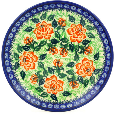 Polish Pottery Dessert Plate Orange Lotus Blossom UNIKAT