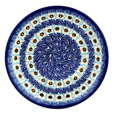 Polish Pottery Dessert Plate Woven Blue Basket