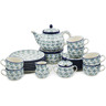 Polish Pottery Dessert Set for 6 with Heater 40 oz Summer Wind