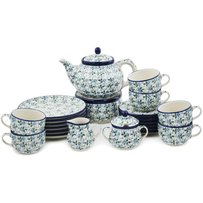 Polish Pottery Dessert Set for 6 with Heater 40 oz Summer Wind
