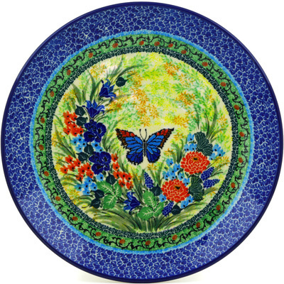 Polish Pottery Dinner Plate 10&frac12;-inch Blue Butterfly Meadow UNIKAT