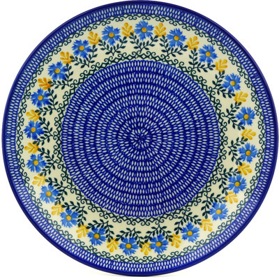 Polish Pottery Dinner Plate 10&frac12;-inch Blue Daisy