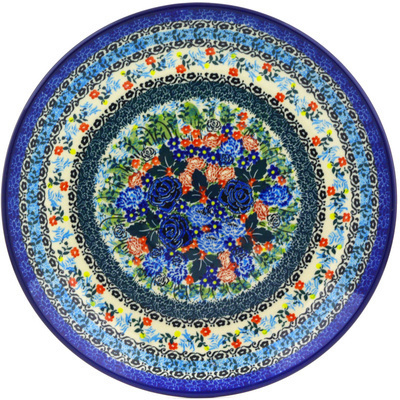 Polish Pottery Dinner Plate 10&frac12;-inch Blue Meadow UNIKAT