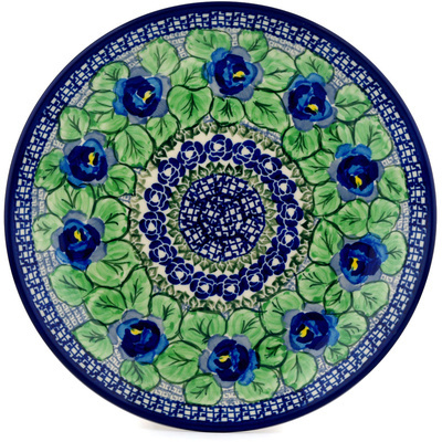 Polish Pottery Dinner Plate 10&frac12;-inch Blue Pansies UNIKAT